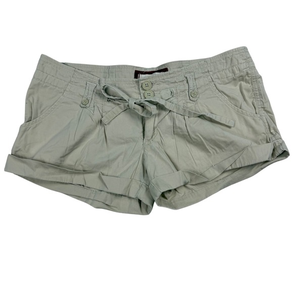 Hollister Pants - VTG Y2K Hollister Khaki Chino Mini Micro Shorts Size 3 Tie Waist Ultra Low Rise